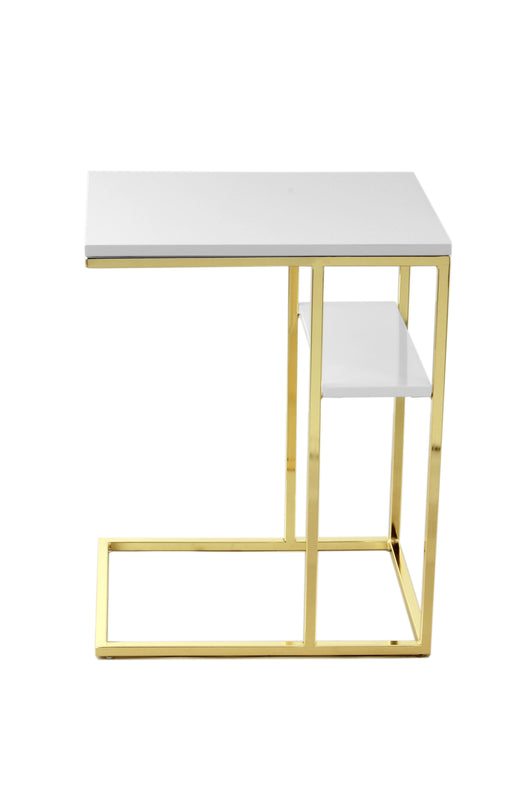 Beistelltisch Metall Weiß Gold: Die Kombination aus glänzendem Edelstahl und hochglänzendem MDF in Weiß und Gold sorgt für einen exklusiven Look.