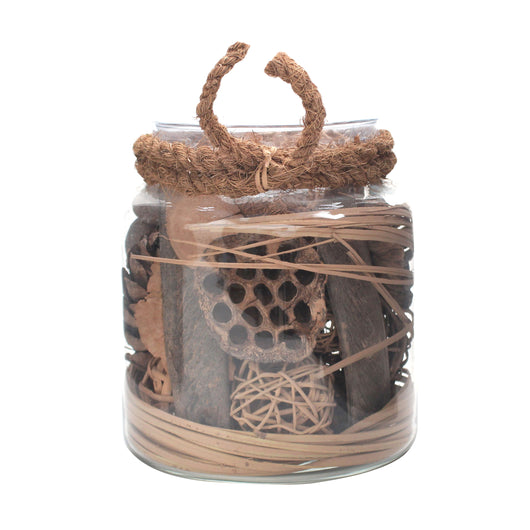 NATÜRLICHE DEKORATION: Das transparente Dekoglas ist mit einem einzigartigen Mix aus getrockneten Pflanzenteilen in der Farbe Braun befüllt – perfekt für Liebhaber der Natur-Deko.