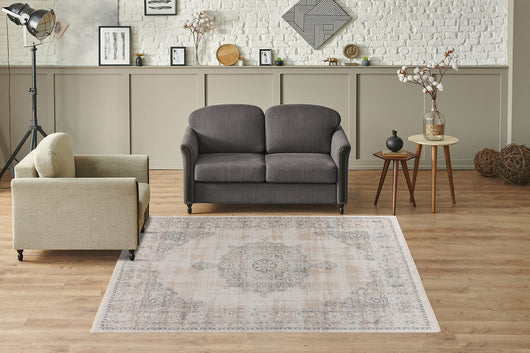 Dilan Grau Teppich - Weicher Kurzflorteppich im Orientalischen Vintage-Look 125*- Product vendor