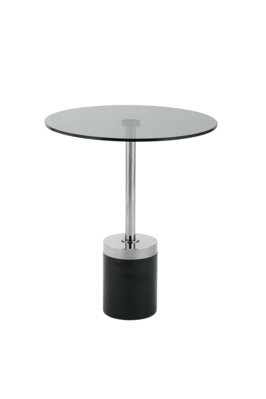 Der Beistelltisch Lana 125 mit einer modernen Glasplatte und einem Marmor-Sockel verleiht Ihrem Wohnzimmer oder Balkon einen edlen Look. Ideal für stilvolle und praktische Einrichtungsideen.